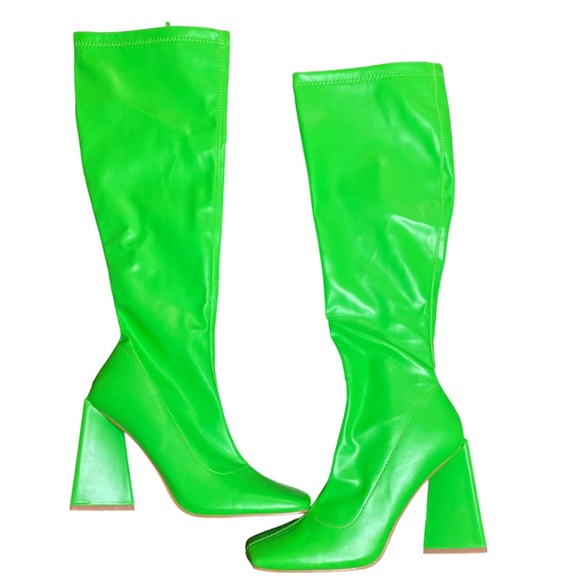 Mix Shuz Lime Green Knee High Boots - Picture 2 of 6